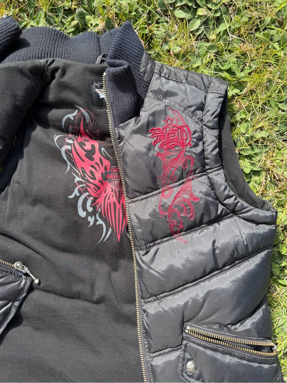 Vintage Harley-Davidson Y2K Black Quilted Puffer Vest Red Embroidery NWOT - Picture 13 of 13